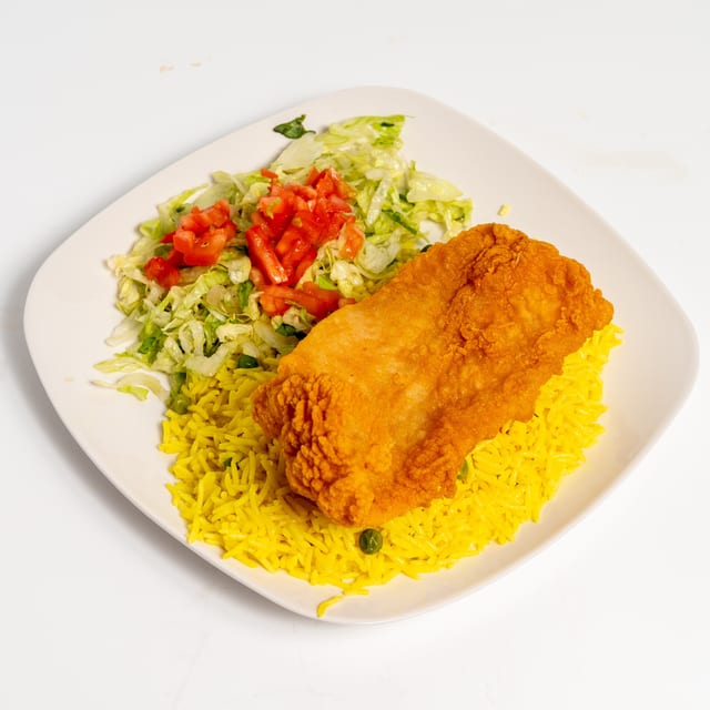 Fish over rice.