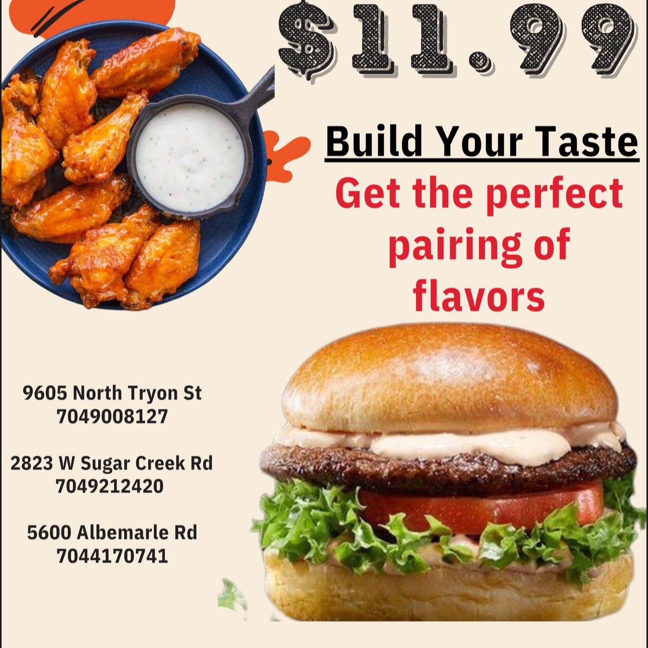 Cheese Burger & Wings(5) Combo Special.