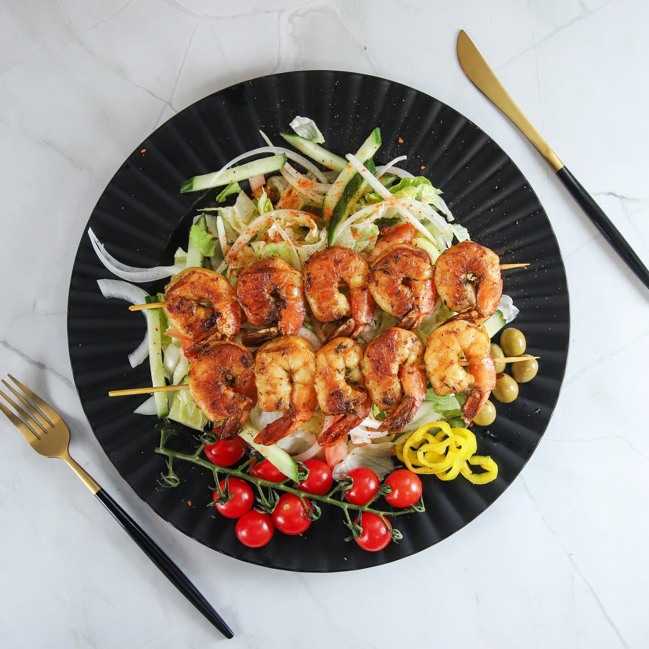 Grilled shrimp salad.