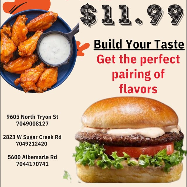 Cheese Burger & Wings(5) Combo Special.