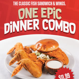 Flounder sandwich with 3 whole wings