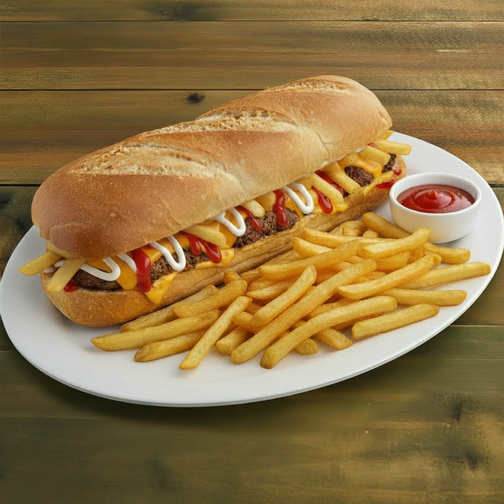 12" Italian cheeseburger sub sandwich.